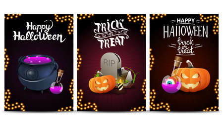 Set Halloween greeting vertical postcard with beautiful letteringのイラスト素材