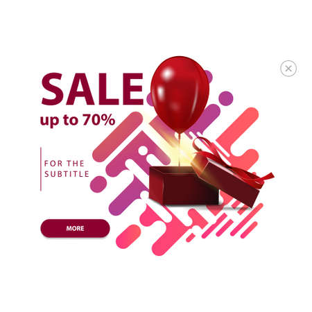 Sale, up to 70 off, modern color banner with gift box and balloon isolated on white backgroundのイラスト素材