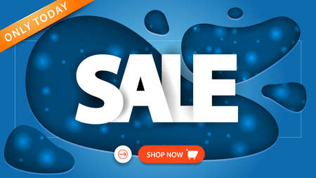 Sale, blue discount banner in paper cut style with large letters and buttonのイラスト素材