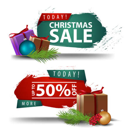 Christmas discount banners with gifts isolated on white background.のイラスト素材