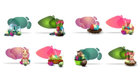 Large set Easter elements in lava lamp style with Easter icons isolated on white backgroundのイラスト素材