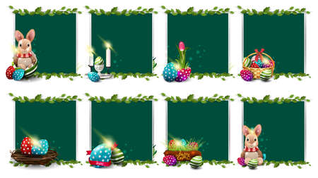 Large collection Easter templates with Easter icons, frame of liana and green board for your title. Easter elements collection isolated on white background for your artsのイラスト素材