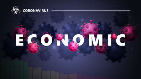 COVID-19 economic concept. Black and blue banner with white great headline with molecules of coronavirus. Coronavirus economic impact background in black colors with modern designのイラスト素材