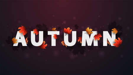 Autumn 3d title concept. Banner with white great headline with autumn leafs. Autumn background in...