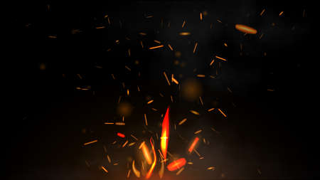 Fire flying sparks on a black background, vector realistic illustrationのイラスト素材