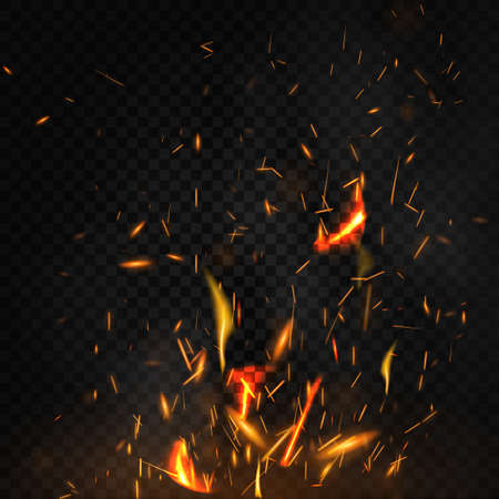 Fire flying sparks on transparent black backgroundのイラスト素材