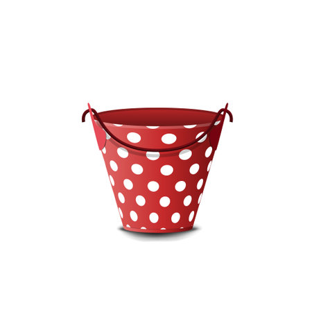 Red bucket with polka dots isolated on white background for your creativityのイラスト素材