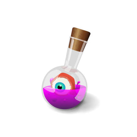 Flask with purple poison and eye inside isolated on white background for your creativityのイラスト素材