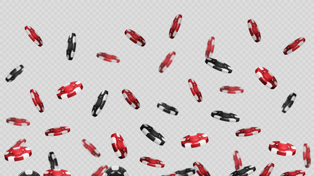 Falling poker gambling red and black chips isolated on transparent background for your artsのイラスト素材