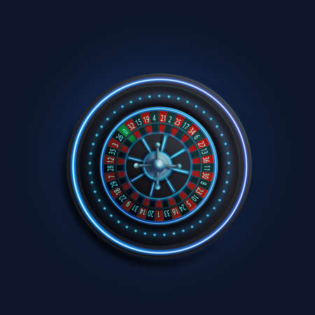 Blue neon Casino Roulette wheel, top viewのイラスト素材