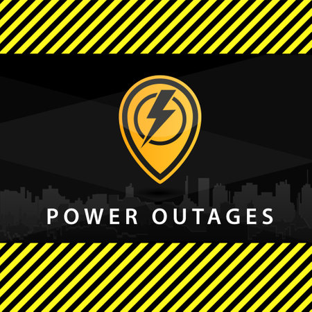 Power outage, warning poster in yellow and black with a beautiful triangular icon of electricityのイラスト素材
