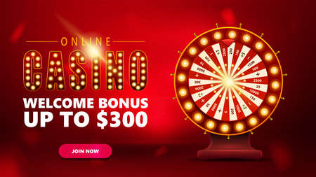 Online casino, red invitation banner for website with button and red Casino Wheel Fortuneのイラスト素材