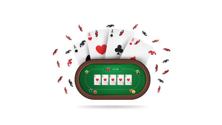 Poker table with cards and poker chips in cartoon style isolated on white backgroundのイラスト素材