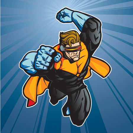 Super hero with visor getting ready for actionのイラスト素材