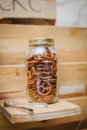 Pretzels in a jarの写真素材