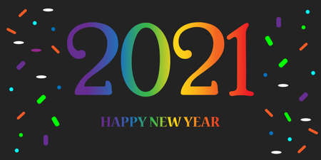 Happy New Year 2021 text design. Background with national flag of LGBT. Brochure design template,...