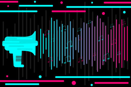 Abstract background. Vector illustration. Background in the style of social media. Megaphone and music notes. Funny party design. Vector illustration.のイラスト素材