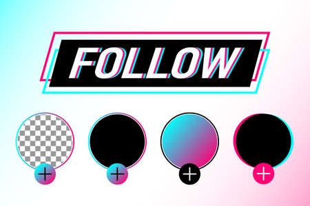 Profile Interface. Add Button. Follow Button. Transparent Placeholder. Put Your Photo Under Background. Social Media Vector Illustration.のイラスト素材