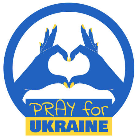 Pray for Ukraine. Vector illustration hands making heart sign. Icon in the style of the national flag of Ukraine. EPS10のイラスト素材
