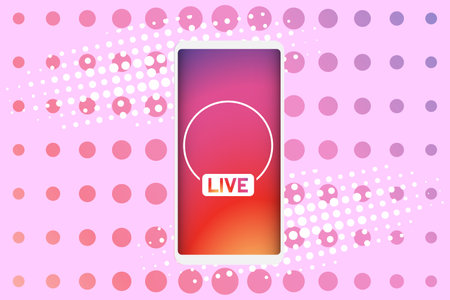 Live icon on smartphone screen in popular social media style. Modern advertising social media design. vector illustrationのイラスト素材