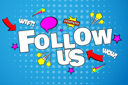 Follow us. New Social media concept. Follow us - comic style. Vector illustration. EPS10のイラスト素材