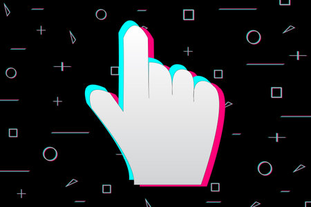 Popular background with a hand and finger pointer. Social networks and media. Pointer, cursor....