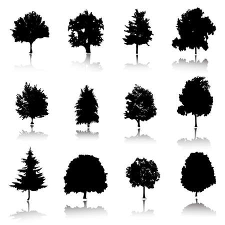 silhouette tree iconsのイラスト素材