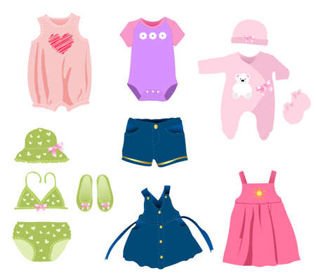 Baby girl elements, clothesのイラスト素材