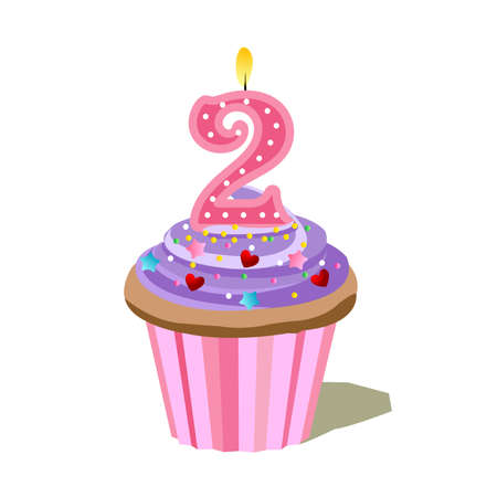 pink number two cupcakeのイラスト素材