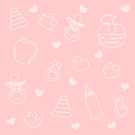 baby girl elements, pink backgroundのイラスト素材
