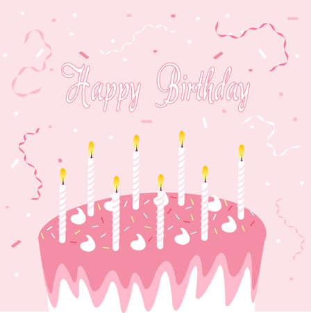 Happy birthday greeting card, pink backgroundのイラスト素材
