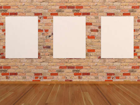 empty frames on brick wallの写真素材