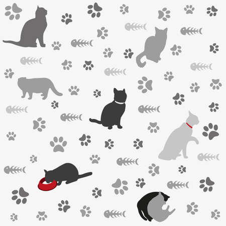 Background with cats paw print and fish boneのイラスト素材