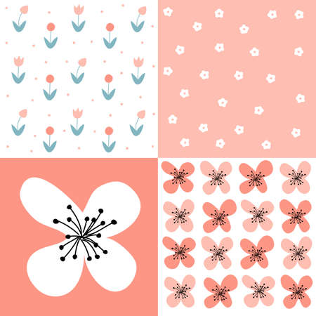 Set of seamless floral patternのイラスト素材