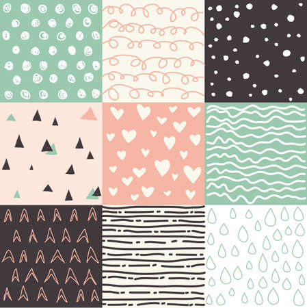 Hand drawn set of seamless patternsのイラスト素材