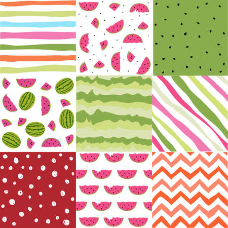 Seamless pattern with watermelon set, scrapbooking, summer watermelon set of digital paperのイラスト素材