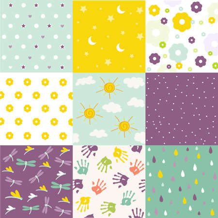 baby shower set of seamless backgroundsのイラスト素材