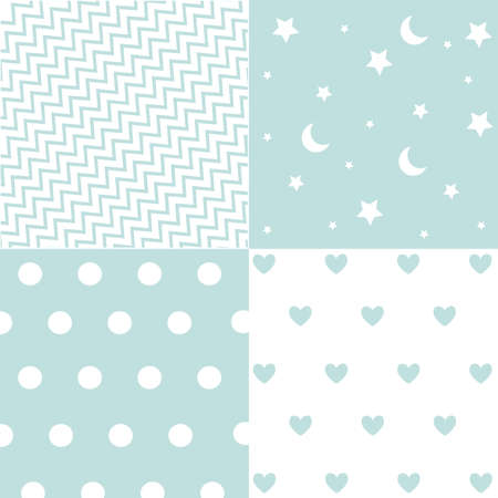 Set of different blue and white seamless patternsのイラスト素材
