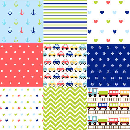 Cute set of Baby Boy seamless patterns with fabric texturesのイラスト素材
