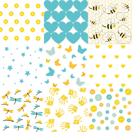 baby shower set of seamless abstract backgrounds patterns Vector illustration.のイラスト素材