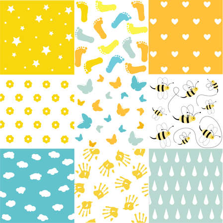 baby shower set of seamless backgroundsのイラスト素材