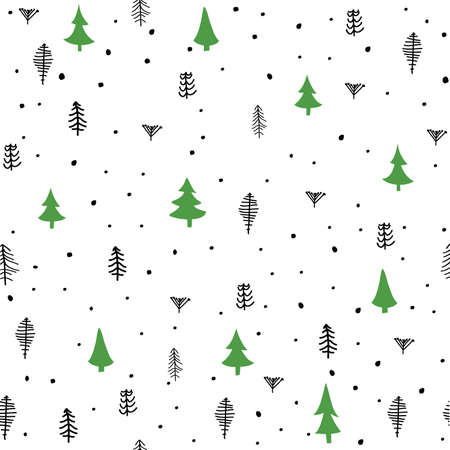 Winter graphic seamless pattern with christmas trees. Hand drawn vector illustration.