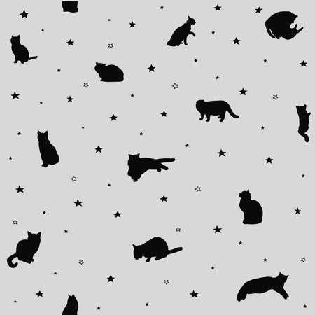 Seamless pattern with cats and starsのイラスト素材