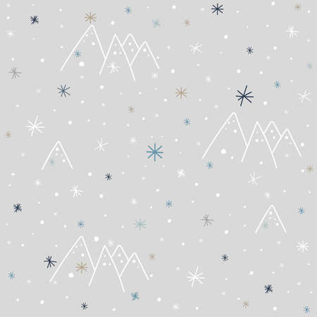 Mountain and snowflake seamless pattern background. winter pattern.のイラスト素材