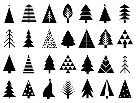 Christmas black tree icon setのイラスト素材