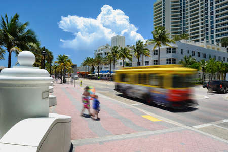 Fort Lauderdale beach near Las Olas Boulevard with the distinctive wall in the foreground のeditorial素材