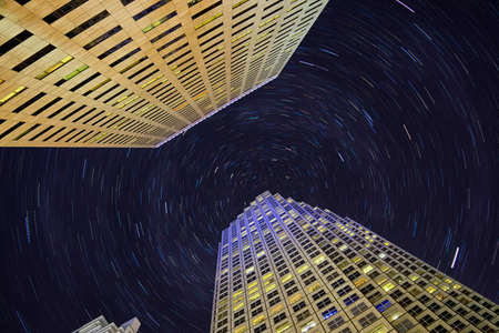Miami downtown highrising with star trailsの写真素材