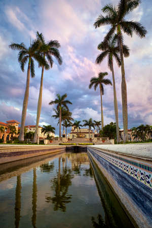 Downtown Palm Beach view with beautiful sky and palm trees の写真素材