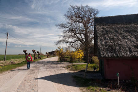 Fisherman settlement {housing estate} at the Boddstetter Bodden, national park pre-Pomeranian Boddenlandschaft, Germany のeditorial素材