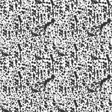Abstract artistic paint splashes and blots seamless pattern. Black and white hand drawn splash textured background. Design for print, fabrics, textile, wrapping paper, wallpaper. Vector illustration.のイラスト素材
